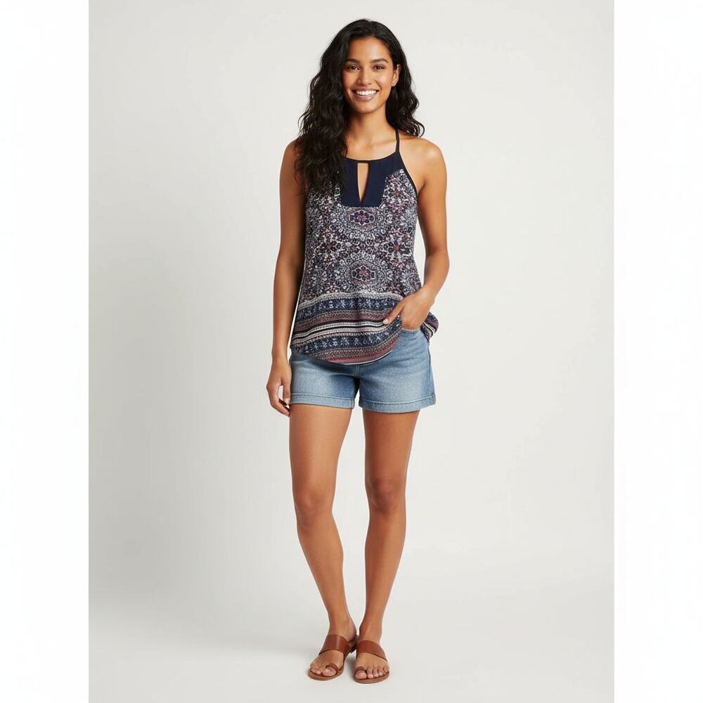 Athleta Tank Top Blue Medallion Dunes Halter Tassel Tie Geometric Flowy Size XXS